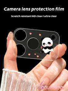 1pc Cute Cartoon Panda Pattern Tempered Glass Lens Protector, Compatible With Apple 17 Pro/17 Pro Max/18 Pro/18 Pro Max, Full Coverage Rear Camera Protection, Scratch-Resistant And Durable, Easy Installation - Clear - View 6