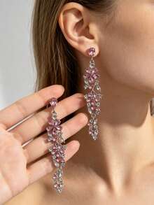 1 Pair Of Fashionable Personalities Long Style Temperament Earrings Suitable For Wedding Parties And Gift Giving ﻿ ﻿ ﻿ - Silver Purple - View 10