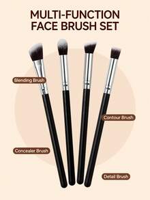 5pcs Makeup Brush Set, Face Contour Brush, Eyeshadow Brush, Concealer Brush, Precision Face Brush, Detail Shadow Brush, Triangle Powder Puff, Beginner Travel Makeup Tools - Black - View 7