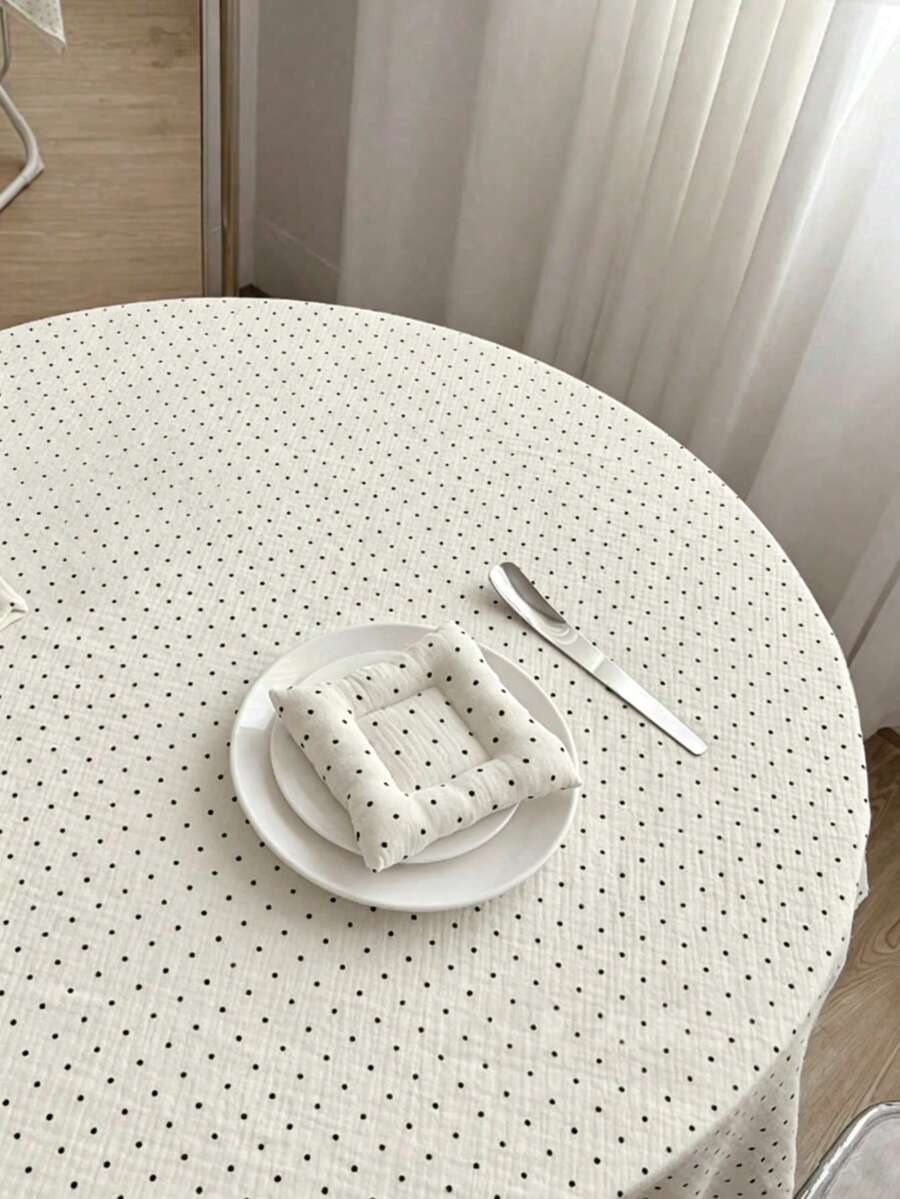 1pc Gauze Polka Dot Tablecloth, Bedside Cabinet Dust Cover, Photography Backdrop, Ins Style, White & Black - Multicolor - View 1