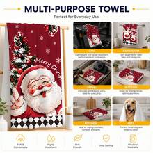 2 buah Handuk Dapur Motif Natal, Santa Claus, Rusa Kutub, Kepingan Salju, Pohon Natal, Desain Teks, Handuk Tangan Merah untuk Liburan, Handuk Dekorasi Rumah Dapur Musim Dingin, Dekorasi Pesta Natal, Hadiah Liburan untuk Memanggang dan Membersihkan - MultiWarna - View 7