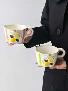 1pc Colorful Striped Lemon Ceramic Coffee Mug, Highly Attractive Classic Striped Design With 3D Lemon Pattern, Cute, Creative, Personalized Breakfast Cup, Tea Cup, Ideal Choice For Coffee - Perfect Birthday And Holiday Gift - Multicolor - View 6