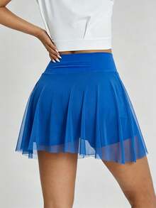 1pc Sexy Mesh Asymmetrical Design Fashion Yoga Tennis Outdoor Walking Women's Sports Skort - Royal Blue - View 4