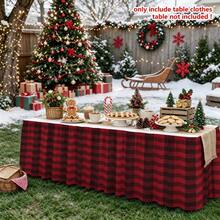 1pc Christmas Table Skirt, Red Haig Pattern Tablecloth Table Skirt Is Suitable For Kitchen, Restaurant, Picnic And Camping. Send A Decoration Farmhouse Style Home Layout Holiday Scene, Christmas Atmosphere And Create Classic Retro Patterns. - 1 - View 8