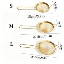 Stainless Steel Handheld Flour Sifter With Handle Fine Mesh Strainer, Multi-Size Baking Filter, Halloween Cake Making, Christmas Dessert Baking, Thanksgiving Snack DIY Tool, Sift Powdered Sugar Flour Cocoa Powder, Kitchen Baking Strainer, Home Cooking Filtration Utensil - Gold - View 12