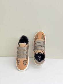Leopard Print Patchwork Fashion Hook & Loop Skate Shoes For Boys & Girls, Comfortable Versatile Student Sneakers - Mocha Brown - View 6