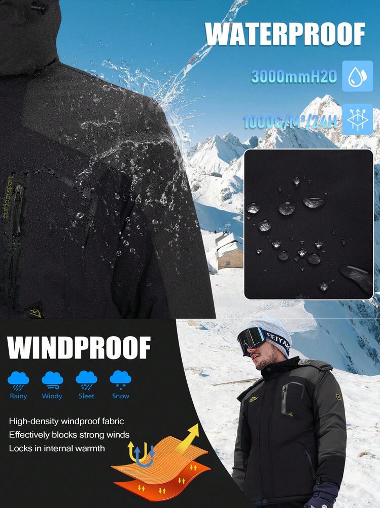 Cavva Men's Winter Fleece Lined Jacket, Warm Multi-Pocket Ski Coat For Hiking, Camping And Mountaineering - Black and Gray - View 5