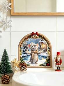 1pc Arch Shaped Winter Snow Scene Christmas Mouse Hole Wall Sticker, Self-Adhesive Waterproof Removable PVC Wall Decal, No Residue Wall Decoration Sticker, Christmas Decor For Home Bathroom Living Room Holiday Scene Arrangement - one-size - View 2