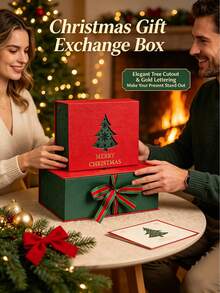 Christmas Gift Box Christmas Tree Hollow Gift Box With Ribbon Bow Merry Christmas Luxury Paper Gift Packaging Box Suitable For Holiday Party Christmas Eve - Multicolor - View 3