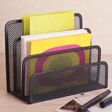 Multifunctional All-In-One Metal Mesh Desktop Organizer Rack With Bookshelf, File Holder, Letter/Envelope Card Slots - Space-Saving Freestanding Storage Shelf, Compact Vertical Design Suitable For Home Office, Home & Office Decor - Multicolor - View 2