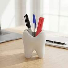 Cartoon Big White Tooth Multi-Function Storage Bucket, Bathroom Sink Toiletries Organizer Rack, Office Desk Stationery Holder, Niche Creative Dental Theme Decorative Ornament - White - View 3