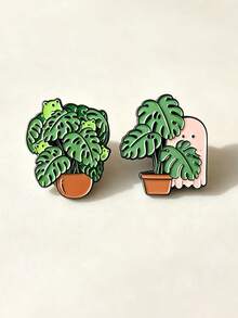 Green Plant Alloy Badge Creative Cartoon Cute Frog Ghost Potted Plant Brooch Clothing Accessory Backpack Charm - Multicolor - View 3