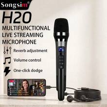 Songsim Professional All-In-One Singing Sound Card Microphone, Peralatan Mikrofon Lengkap untuk Live Streaming/Rekaman, Mendukung Pengiring Bluetooth/Pemantauan Real-Time, Kontrol Reverb/Pengaturan Volume/Simulasi Adegan yang Nyaman, Dilengkapi dengan Adaptor Lightning, Kompatibel dengan Antarmuka Ponsel Type-C/Lightning, Cocok untuk Live Streaming, Karaoke, Streaming, Hiburan - View 1