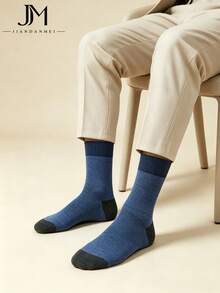 Men's Grey Patchwork Argyle Ribbed Cuff Cotton Sweat-Absorbing Breathable British Business Style Mid-Calf Socks For Office Commute - Multicolor - View 1