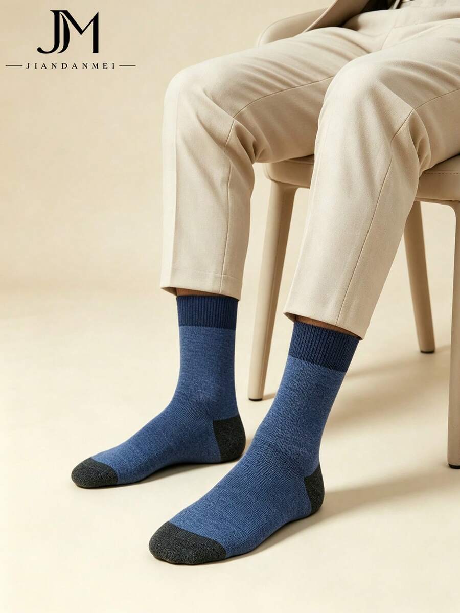 Men's Grey Patchwork Argyle Ribbed Cuff Cotton Sweat-Absorbing Breathable British Business Style Mid-Calf Socks For Office Commute - Multicolor - View 1