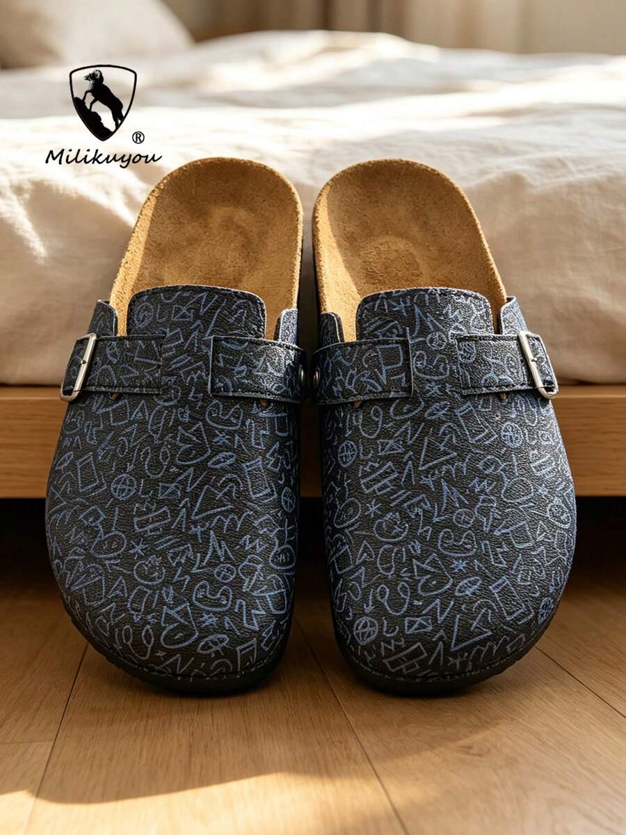 Men's Slippers, Comfortable Outdoor Casual Shoes, Lightweight Non-Slip, Durable For Home Use, Breathable Men's Sandals, Outdoor Daily Wear Men's Shoes (Asymmetrical Pattern). - Black - View 1