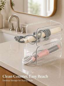 1pc PET Stackable Curling Iron Storage Rack, Hair Tool Desktop Organizer, Suitable For Curling Irons And Straighteners, Vanity Bathroom Countertop, Bedroom Dorm Home Hair Tool Storage Accessory - Transparent - View 11