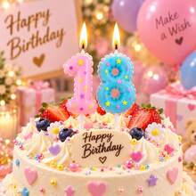 HIBIRTH 1pc Creative Candy Color Star Print Number Candle Cake Decoration Supplies Number 0-9 Birthday Party Celebration Wish Candle Plug-In - View 4
