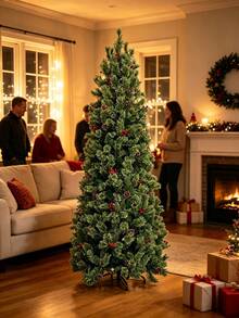 1 Blooming Pine Needle Christmas Tree With Fluffy And Full Branches. The Stable Base Prevents Tipping Over, And The Tree Is Easy To Assemble To Create A Strong Festive Atmosphere. Placed In The Living Room, It Fully Shows The Christmas Vibe. - Multiple Specifications - View 2