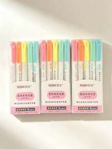 5/10/15pcs/Set Soft Color Dual-Tip Highlighter Set, Fluorescent Marker, Art Marker, Cute Stationery, Suitable For Note-Taking, Back To School - Round - View 10