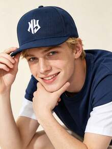 1pc NY Embroidered Flat Brim Baseball Cap, Colorblock Contrast Hip Hop Streetwear Hat, Adjustable Unisex Dance Flat Cap Outdoor Sun Hat, Lightweight - Baseball Cap - View 3