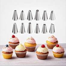 12pcs Piping Tips Bag + 1pc White Connector Stainless Steel Multi-Pattern Piping Tip Set With Converter Home Baking Cake Cupcake Cream Piping Tools Multi-Size Extrusion Tips Cookies Macarons DIY Dessert Decoration Baking Accessories Full Set - View 9