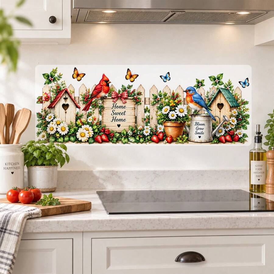 1pc Christmas Birdhouse Garden Cabinet Decals Farmhouse Kitchen Backsplash Sticker Bird Flower Wall Decor Home Sweet Home Decoration - Christmas Wall Decals - View 1