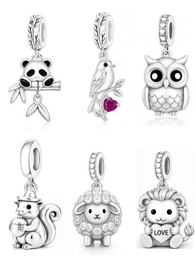 Cute Cartoon Forest Animal Beaded Pendant, Fantasy Wild Animal Charm, Panda, Owl, Lion, Lamb Styles, Compatible With European Style Bracelets, DIY Handmade Jewelry Making Accessories, 1pc