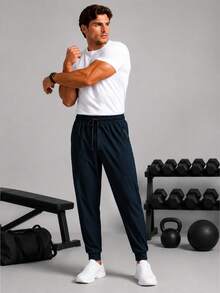 CZRLHYT Celana Jogger Outdoor Longgar Warna Polos Pria dengan Kantong Resleting, Serbaguna untuk Semua Musim dan Pemakaian Sehari-hari - Navy Blue - View 2