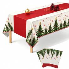 Tablecloth, 3 Pieces/1 Piece Christmas Disposable Rectangular Tablecloth, 54*108 Inches Plastic Christmas Tablecloth With Happy Tree Belt Design, Perfect For Christmas And Winter New Year Party Supplies - Multicolor - View 8