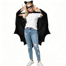 Women's Bat Wing Cape Set, Glitter Cat Ear Headband And Eye Mask, Halloween Cosplay Costume Accessories, Suitable For Masquerade And Theme Parties - Dark Style - View 4