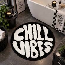 1pc Letter Print Carpet, "Chill Vibes" Faux Cashmere Rug, Soft Comfortable Absorbent Bathroom Mat, Bathroom Accessories New Arrival, Living Room Large Carpet, Room Decor, Autumn Decoration, Bedroom Decor, Suitable For Bathroom, Kitchen, Entryway, Hallway, Bedside, Living Room, Bedroom. Holiday Decoration, Non-Slip Backing Carpet Machine Washable - A - View 3