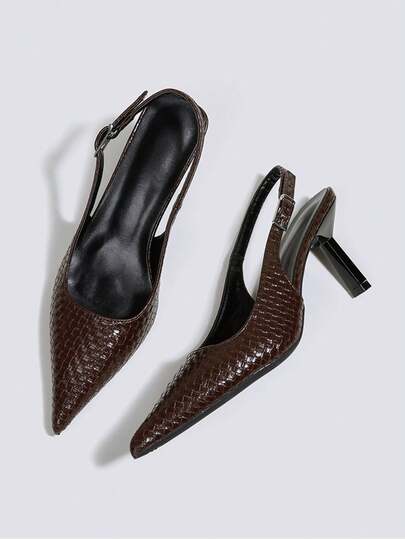 Women's Brown High Heel Pumps Slingback Party Wedding Formal Shoes High Heel Sandals Open Back Strap Pointed Toe Buckle Woven Sandals All Season Versatile Comfortable Elegant Fashion High Heels