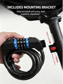 1pc 5-Digit Combination Bicycle Steel Cable Lock, 1.2m Adjustable Anti-Theft Bike Lock With Mounting Bracket - Multicolor - View 7