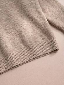JIANHU Autumn/Winter Casual Sweater, Decorated With Crochet Lace Trim And Ribbed Cuffs - Khaki - View 10