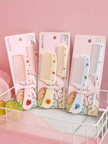 2 Pcs Fruit Pattern Comb Set - Durable ABS Plastic Rat Tail Comb With Fine & Wide Teeth For Smoothing Styling, Suitable For All Hair Types - Multicolor - View 1