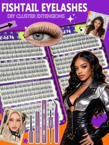 ISEEN 384pcs C-Curl Natural False Eyelash Clusters Set, DIY Eyelash Extension Kit, Soft And Comfortable, Includes Glue, Sealer, Remover And Tweezers, Fine And Soft Daily Cluster Lashes, Suitable For Convenient And Quick DIY Eyelash Makeup At Home, For Personal Use - Multicolor - View 1
