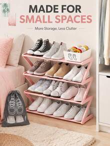 1pc 4-Tier Shoe Rack, Space-Saving Freestanding Shoe Rack With Open Storage Shelves, Multi-Layer Vertical Shoe Rack, Suitable For Entryway, Closet, Bedroom, Dorm And Small Apartment, Neat Home Storage Rack, Daily Shoe Storage Solution, Essential Home Supplies For All Seasons, Perfect For Back To School, Housewarming And Holiday Home Organization, Better Effect With Shoe Storage Bags - Multicolor - View 3