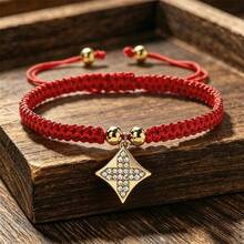 1Pc Sparkling Rhinestone Four Pointed Star Charm Bracelet Adjustable Handmade Woven Rope Bangle Fashion Wristband Jewelry Gift For Women - Four-pointed Star - View 3