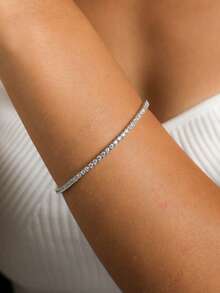 1pc Women's Bracelet Minimalist Layered Style BlingBling Shiny Copper Inlaid Zirconia Tennis Bracelet Daily Accessory Gift - Silver - View 3