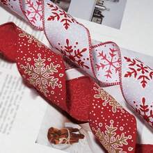 1/2 Roll 63mm X 5 Yards Christmas Snowflake Wired Ribbon, Christmas Wreath Bow Making Ribbon, Winter Burlap Craft Decorative Ribbon, Red And White Color, Suitable For Gift Wrapping And Handmade Crafts - Multicolor - View 5