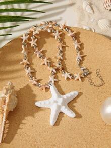 1pc Summer Vacation Beaded Starfish Necklace For Men, Boho Starfish Couple Necklace Jewelry Party Gifts - Multicolor - View 4