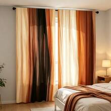 2pcs Abstract Vertical Striped Curtains, Featuring A Pattern Of Beige,Brown,And Black Stripes,2D Flat Printing,Translucent,With Rod Pockets,Suitable For Living Rooms And Bedrooms,Serving As Modern Minimalist Bohemian Home Decor - Multicolor - View 8