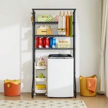 Estanterías para Lavadora y Secadora,Organizador de Almacenamiento de Lavandería,3 Niveles de Altura Ajustable Estante de Ahorro de Espacio de Baño y lavanderías (Negro, 77 x 30 x 197 cm) - Negro - Ver 6