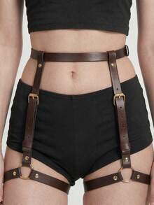 1 buah Garter Paha Gothic Hitam Wanita, Aksesori Gelap, Cocok untuk Pakaian Klub, Disko, dan Pesta - Coffee Brown - View 3
