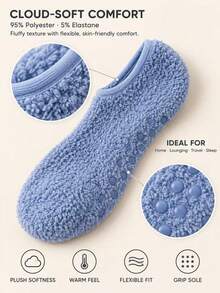 1/3/5 Pairs Random Styles Women's Fuzzy Slipper Socks, Soft Warm Plush Non-Slip Grip Low-Cut Socks For Winter Home, Sleep & Travel - Multicolor - View 3