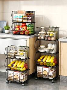 4 Tier Rolling Storage Cart, Breathable Drainage Mesh Shelves, Slanted Design Easy To Grab, Universal Wheels Organizer For Kitchen Snacks Living Room Bathroom - Random Color - View 6