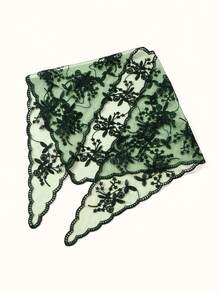 1pc Women's Solid Color Lace Floral Headscarf, Luxury Bohemian Hijab/Shawl, For Daily Wear, Weddings, Churches, Formal Events - Green - View 4