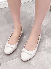 Solid Color Preppy Bow Office Shoes Women's 2026 New Square Toe Flat Versatile Round Toe All-Season Shoes - White - View 2