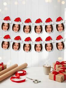 8/16/24pcs Personalized Christmas Face Wreath, Customized Photo Banner, Christmas Hat Face Flag, Fun Holiday Party Decoration, Home Christmas Decor, Fireplace Hanging Flag, Christmas Gift - Multicolor - View 4